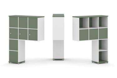 Надставка на стол высокая двухсторонняя + задняя стенка (8 шт.) + распашной фасад (3 шт.) CONCEPT CN.DNV-010 Кобо Белый бриллиант Белый металл