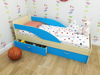 Кровать детская Антошка с ящиками на латофлексе Дуб млечный / Голубой