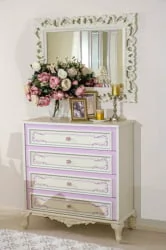 Комод с 4 ящиками и зеркалом Маркиза 01 Алебастр