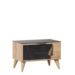 Тумба прикроватная Шелли правая с декоративным щитом Камень Пьетра чёрный