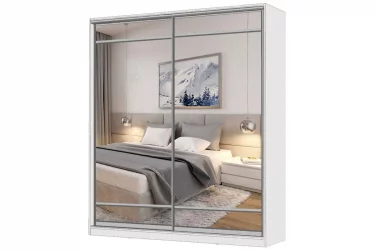 Белый шкаф-купе с зеркалом Виктория 2000х584х2300, Белый 20ДЗЗЗДЗЗЗ-ШШПП-Б 310-1444