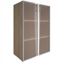 Шкаф книжный средний со стеклом в раме Lacobel без топа YALTA LT-ST 2.4R black Снежная Патина