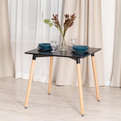 Дизайнерский стол JOHN (mod. T1003) МДФ/дерево, 80 х 80 х 75 см , Black (черный)/ Natural (натуральный)