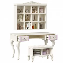 Стол письменный с полкой навесной и банкеткой Маркиза 04 Алебастр Шампань