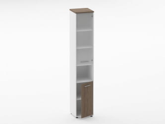 Шкаф 5 узкий верх стеклянная дверь, низ закрытый, с нишей Дека 10.23.18Пр Дуб Верцаска/Белый / Deka
