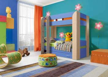 Двухъярусная кровать для девочки двухъярусная Юниор-6 без ящика Ясень шимо светлый/Оранжевый