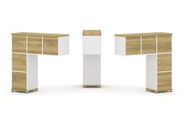 Надставка на стол низкая двухсторонняя + задняя стенка (5 шт.) + распашной фасад (5 шт.) CONCEPT CN.DNN-007 Дуб Винченцо Белый бриллиант Белый металл