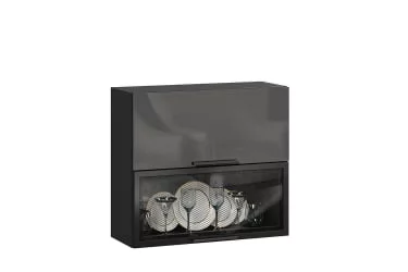 Шкаф кухонный 800 горизонтальный с 2 дверями комбинированный со стеклом Герда ЛД 279.760.000.125 Черный/Черный/Антрацит