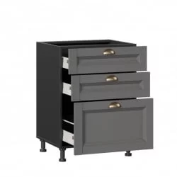 Тумба кухонная 600 с 3 ящиками ЛЮКС (4) Амели-3 ЛД 299.910.000.068 Черный Оникс серый