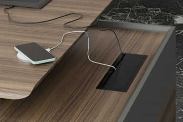 Стол руководителя на опорной тумбе QUARTZ QZ.0101.BW+QZ.0201.BW.GF.R левый