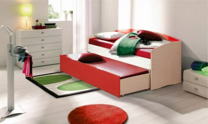 Кровать детская выдвижная Дуб молочный/Лазурь металлик/Лайм металлик глянец