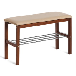 Банкетка BERYL дерево / экокожа, 67*31*49 см, темный орех/бежевый