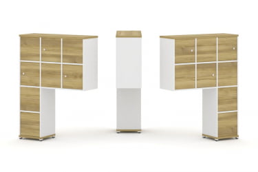 Надставка на стол высокая двухсторонняя + задняя стенка (8 шт.) + блок с 2-мя ящиками (2 шт.) + распашной фасад (6 шт.) CONCEPT CN.DNV-004 Дуб Винченцо Белый бриллиант Белый металл