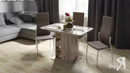 Раздвижной стол Мюнхен тип 1 Дуб Сонома трюфель/Стекло бежевое с рисунком