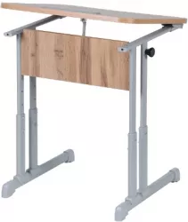 Парта одноместная эргономичный с углом наклона и пеналом (рост 3-7) Дуб Вотан/Металл Серый