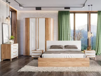 Модульный шкаф в гостиную Марта-2 ЛД 406.010.000 Дуб золотой Белый глянец