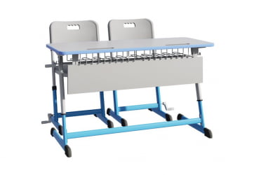 Парта двухместная НОМАД В с ручной регулировкой высоты  с антивандальной  полиуретановой кромкой (рост 4-6) Голубой/Серый / NOMAD V