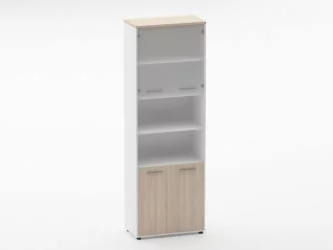 Шкаф 5 широкий верх стеклянная дверь, низ закрытый, две полки открытые Deka 10.23.191 Туя/Белый