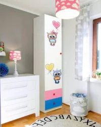 Синий шкаф с ящиками и фотопечатью Совята 1.1 Белый/Лайм/Синий