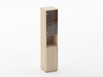 Шкаф высокий со стеклом и нишей Glassy 6.19.14Л Дуб молочный