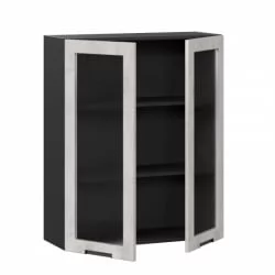 Шкаф кухонный 800 высокий со стеклом Джамис ЛД 296.460.000.072 Черный Белый камень