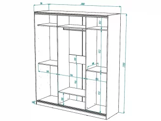 Шкаф-купе 3-х дверный Виктория 2000х584х2300, Дуб сонома светлый 20ДЛЗЛДЗДЛЗЛ-ЯШШШ-Дсс 310-2830