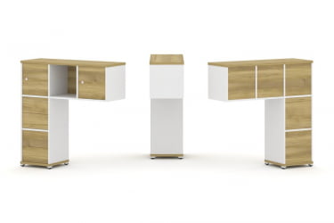 Надставка на стол низкая односторонняя + задняя стенка (5шт.) + блок с 2-мя ящиками (2шт.) + распашной фасад (2 шт.) CONCEPT CN.ONN-004 Дуб Винченцо Белый бриллиант Белый металл
