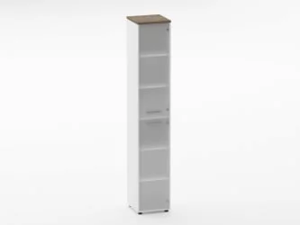 Шкаф 5 узкий закрытый, 2 стеклянные двери Дека 10.23.17Пр Дуб Верцаска/Белый / Deka