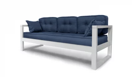 Белый диван трехместный DEmoku Д-3 небесно-голубой_белый