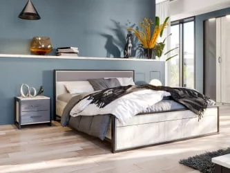 Кровать двуспальная 1600 без основания Техно ЛД 678.140.000.011 Дуб Крафт белый Серый шифер