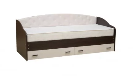 Кровать с мягким элементом Софа №7 900*2000 Венге/Ясень Анкор светлый/Кожзам белый