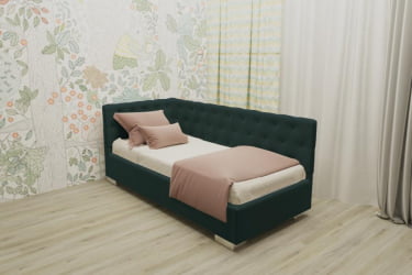 ДЕТСКАЯ МЯГКАЯ ИНТЕРЬЕРНАЯ КРОВАТЬ ВЕРСАЛЬ С ПОДЪЕМНЫМ МЕХАНИЗМОМ (BERHOUSE) Цвет фасада: Зеленый; Материал фасада: Металл/Велюр; Спальное место: 800х1900