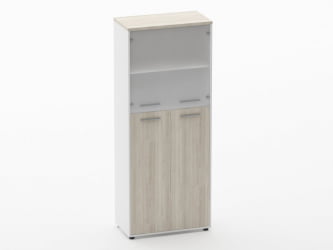 Шкаф 4 широкий верх стеклянные двери, низ закрытый Дека 10.19.191 Дуб Сантана светлый/Белый / Deka