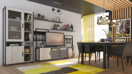 Гостиная Техно №1 Дуб Крафт белый/Серый шифер