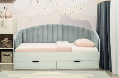 Кровать с продольной мягкой спинкой Софа №12.1 (800х1900) Ясень Анкор светлый Велюр 017