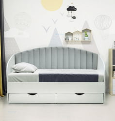 Кровать с продольной мягкой спинкой Софа №12 (800х1600) Дуб Крафт белый Велюр 112