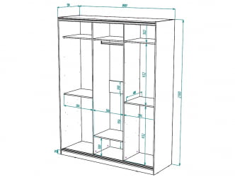 Шкаф-купе 3 двери с зеркалом Виктория 1800х584х2300, Ясень шимо светлый 18ДЛДЗДЛ-Яшс 310-1931