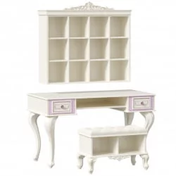 Стол письменный с полкой навесной и банкеткой Маркиза 04 Алебастр Шампань