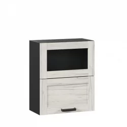 Шкаф кухонный 600 горизонтальный с 2 складными дверями комбинированный со стеклом Винченца ЛД 234.970.000.092 Черный Дуб Крафт белый