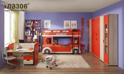 Мебель для детской Автобус композиция 3 Дуб Сонома/Красный