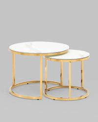 Журнальный столик Селена 60 и 45 см стекло Белый мрамор сталь золото