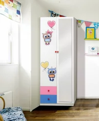 Зеленый шкаф с ящиками и фотопечатью Совята 2.2 Белый/Оранжевый/Лайм