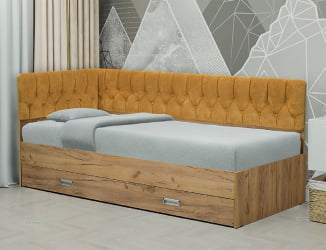 Кровать с продольной мягкой спинкой (левая) Софа №16 (800х2000) Дуб Крафт серый Велюр 014