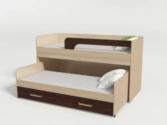 Двухъярусная кровать для детей №11 с ящиками и столами Дуб молочный/Венге