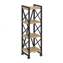 Стеллаж на колесных опорах - 4 полки LOFT  VR.L-MST.K-4.4 Металл черный Тиквуд светлый