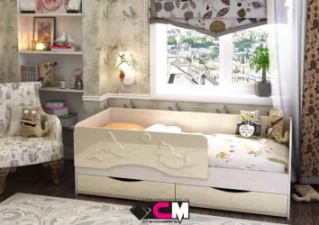 Детская кровать с бортиком Алиса КР 813 Ваниль глянец-Дуб Белфорд