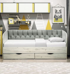 Кровать с продольной мягкой спинкой Софа №13 (800х1600) Дуб Сонома светлый Велюр 017