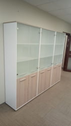 Шкаф 4 широкий верх стеклянные двери, низ закрытый Deka 10.19.171 Дуб Сантана светлый/Белый