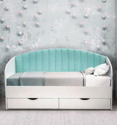 Кровать с продольной мягкой спинкой Софа №12 (800х1600) Дуб Крафт золотой Велюр 006