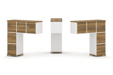 Надставка на стол низкая двухсторонняя + задняя стенка (5 шт.) + блок с 2-мя ящиками (2 шт.) + распашной фасад (3 шт.) CONCEPT CN.DNN-005 Сандал Янтарный Белый бриллиант Белый металл